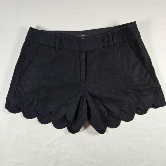 J.Crew Black Scalloped Hem Linen Blend Shorts Size 2 Womens Casual Summer Bottom - Picture 1 of 7